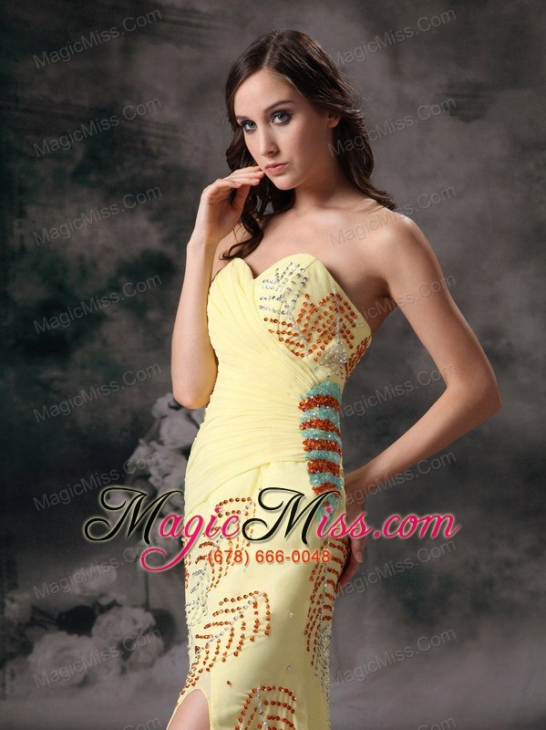 wholesale yellow column / sheath sweetheart floor-length chiffon beading prom dress