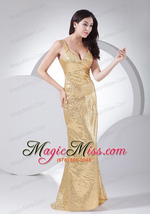 wholesale paillette over skirt v-neck 2013 prom dress floor-length gold