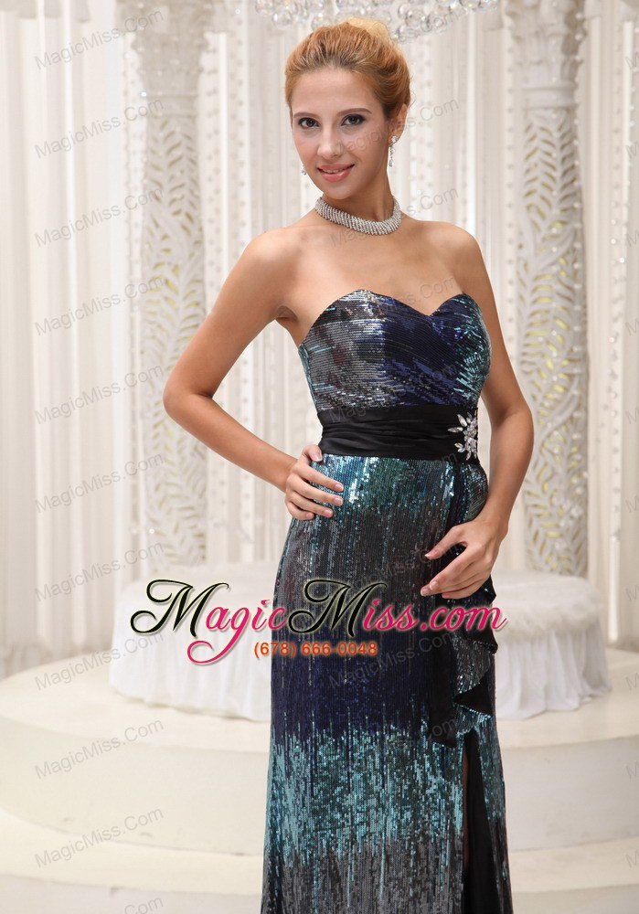 wholesale high slit colorful paillette over skirt with beading floor-length 2013 prom / homecoming dress for formal evening