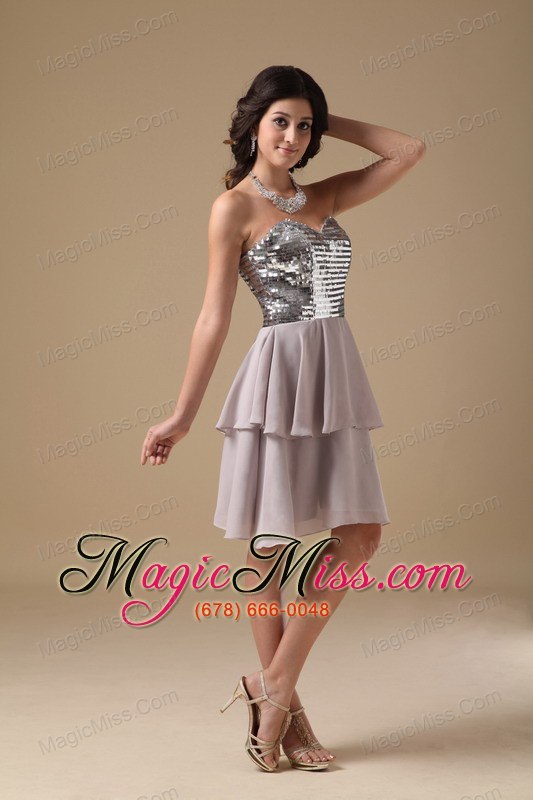 wholesale grey a-line sweetheart mini-length chiffon sequin prom dress