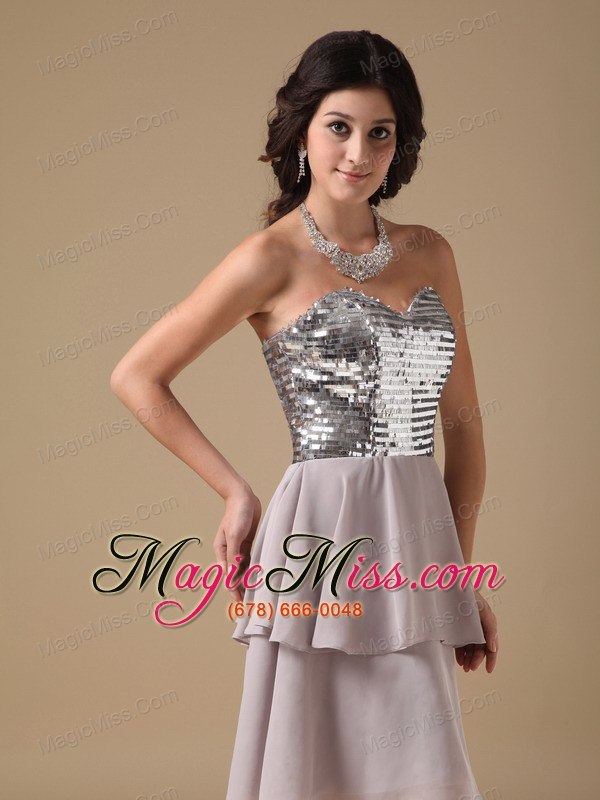 wholesale grey a-line sweetheart mini-length chiffon sequin prom dress