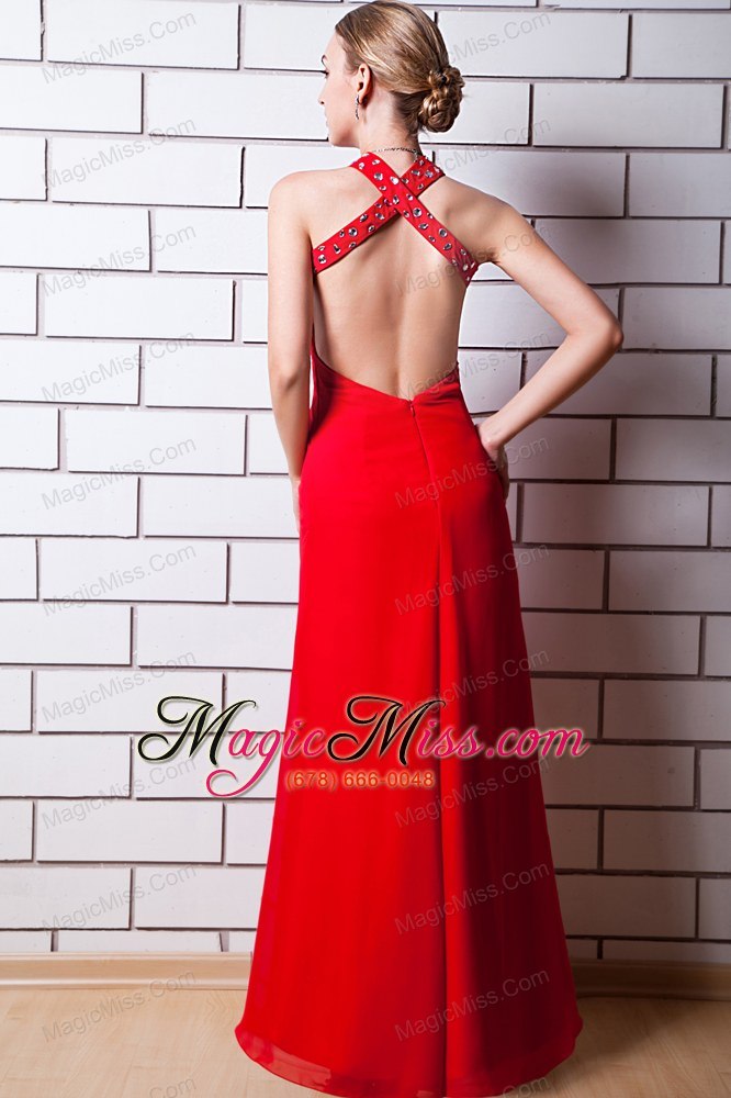 wholesale red empire halter prom dress chiffon rhinestone floor-length