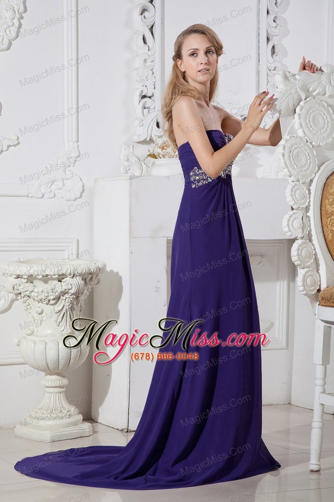 wholesale purple color sweetheart prom dress with elegant beading