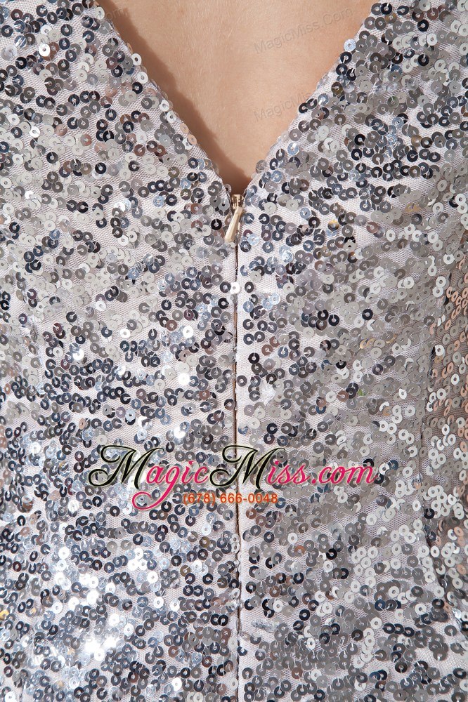 wholesale elegant sliver sequin homecoming dress column v-neck mini-length
