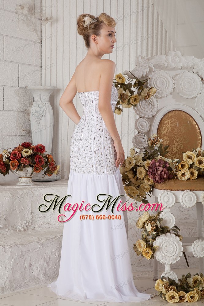 wholesale white mermaid sweetheart prom dress chiffon beading brush train