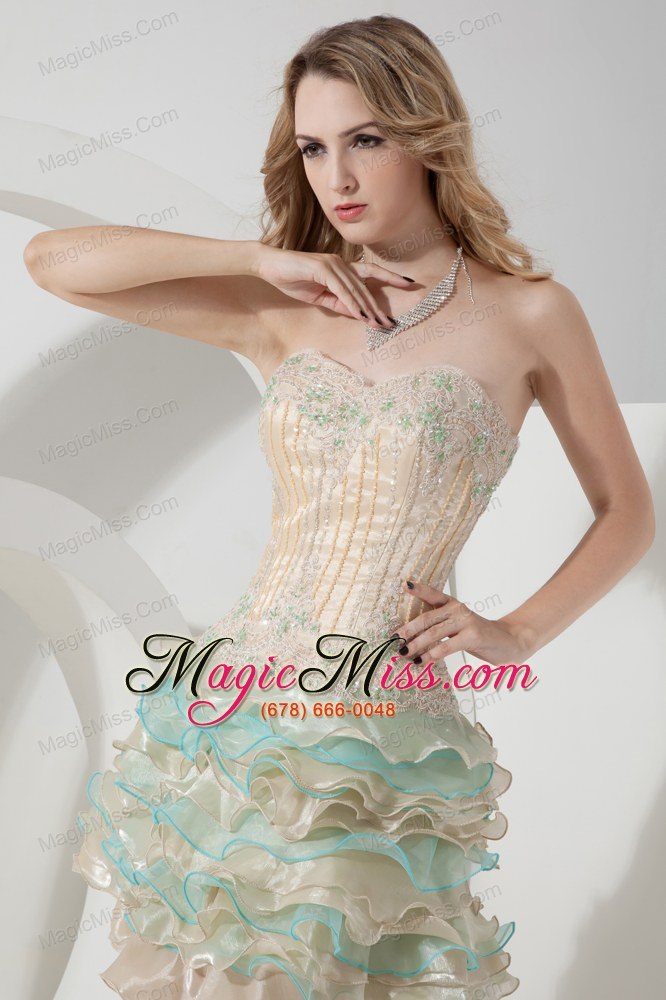 wholesale champagne and aqua a-line / princess sweetheart beading and embroidery short prom dress mini-length organza