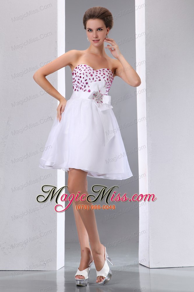 wholesale sweet white a-line sweetheart beading short prom dress mini-length taffeta and chiffon