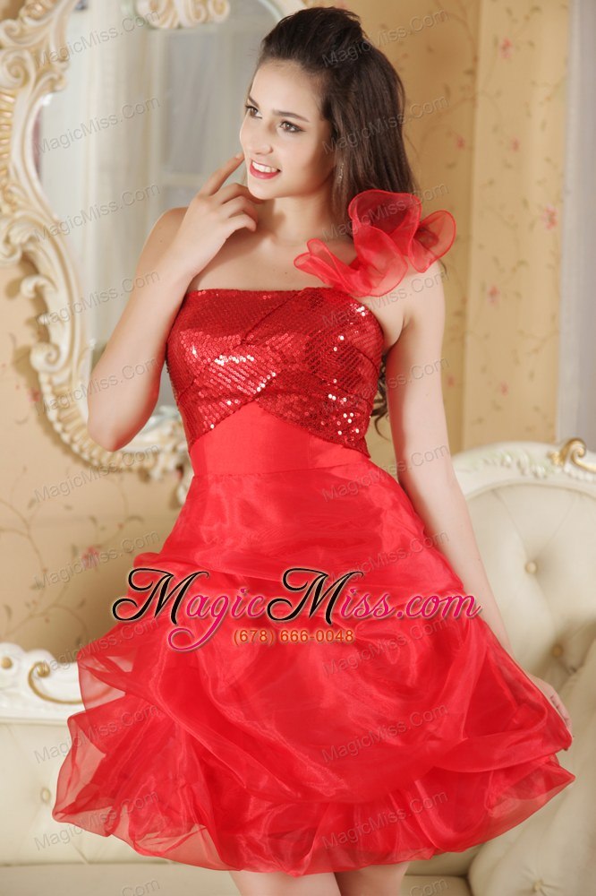 wholesale red a-line one shoulder prom / homecoming dress organza sequin mini-length
