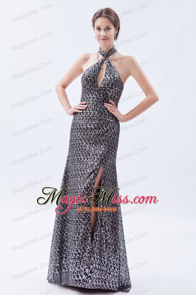 wholesale silver column / sheath high-neck prom dress sequin brush train