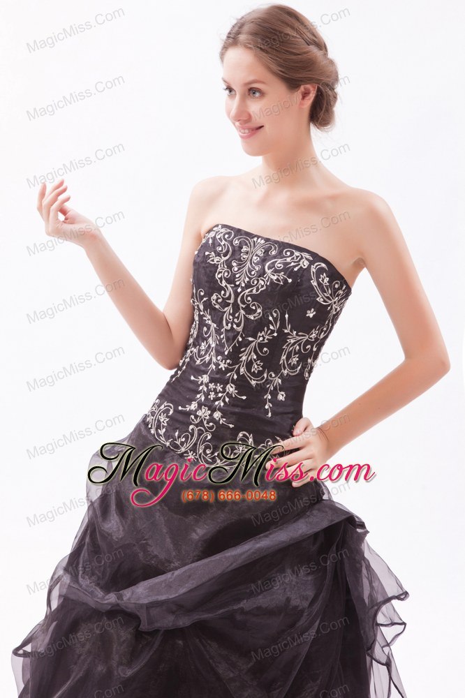 wholesale black a-line / princess strapless floor-length organza beading prom dress