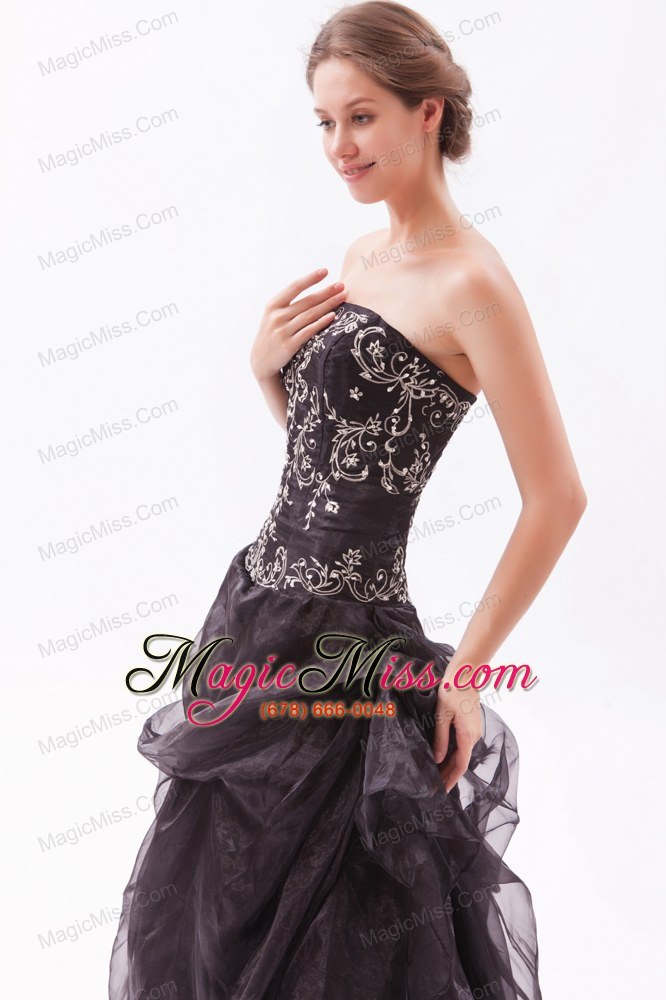 wholesale black a-line / princess strapless floor-length organza beading prom dress