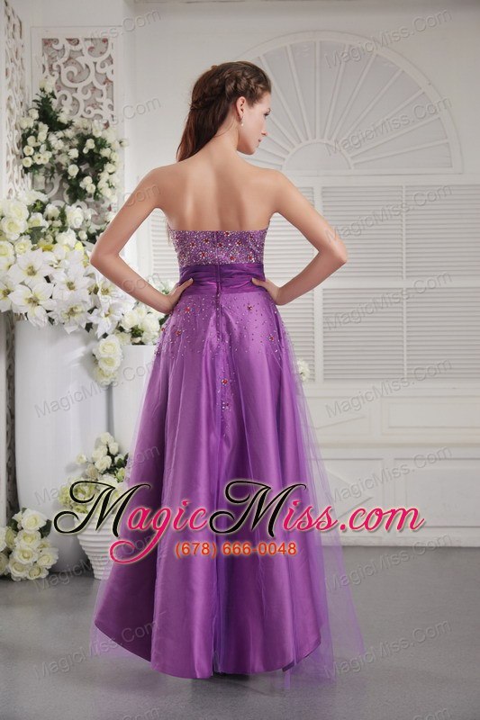 wholesale eggplant purple princess strapless floor-length tulle and taffeta beading prom / graduation dress