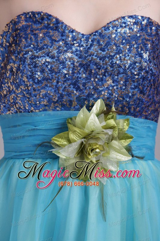 wholesale baby blue a-line / princess sweetheart floor-length organza handle-made flower prom dress