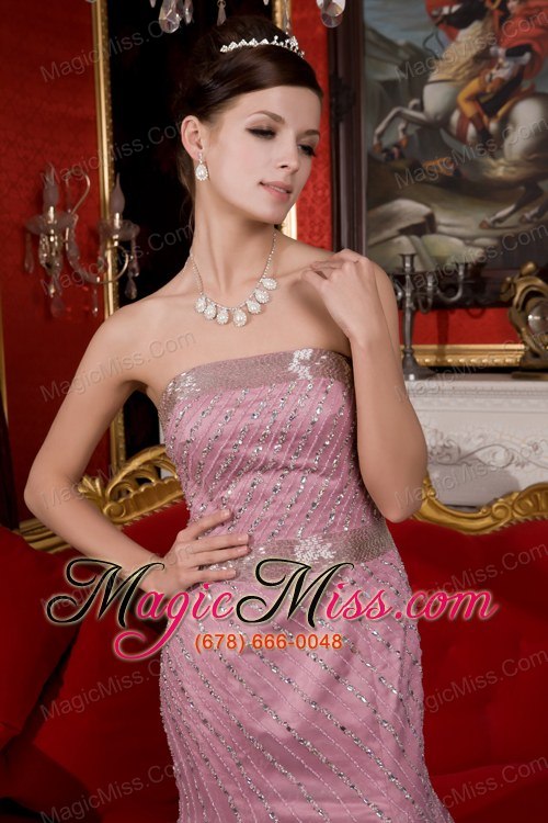 wholesale wonderful light pink prom / evening dress mermaid strapless organza beading brush train