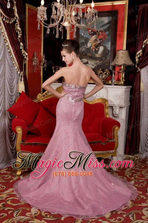 wholesale wonderful light pink prom / evening dress mermaid strapless organza beading brush train