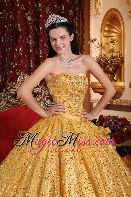 wholesale gold ball gown sweetheart floor-length beading quinceanera dress