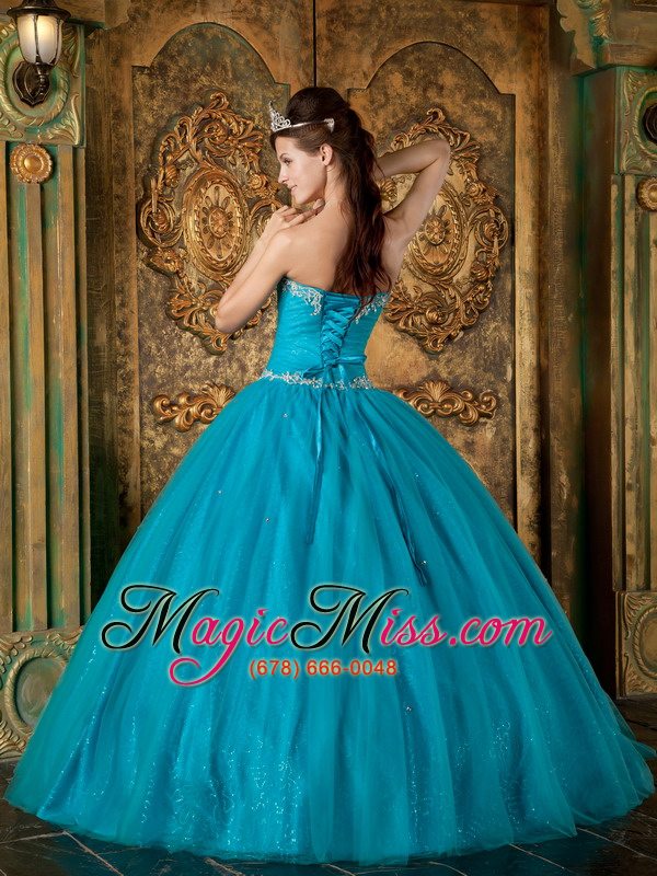 wholesale teal a-line / princess sweetheart floor-length beading tulle quinceanera dress