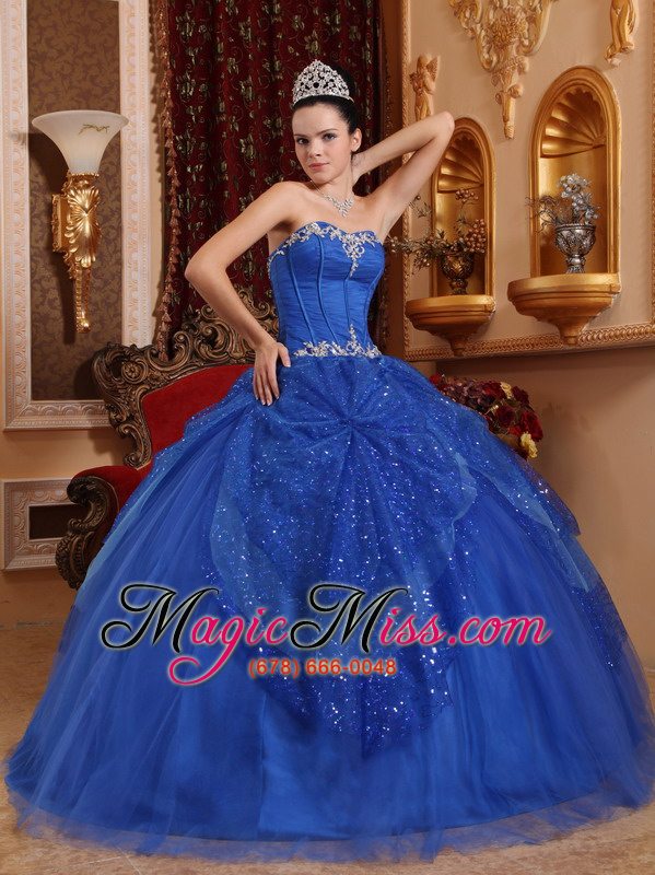 wholesale blue ball gown sweetheart floor-length tulle beading and appliques quinceanera dress