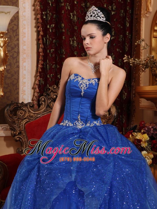wholesale blue ball gown sweetheart floor-length tulle beading and appliques quinceanera dress