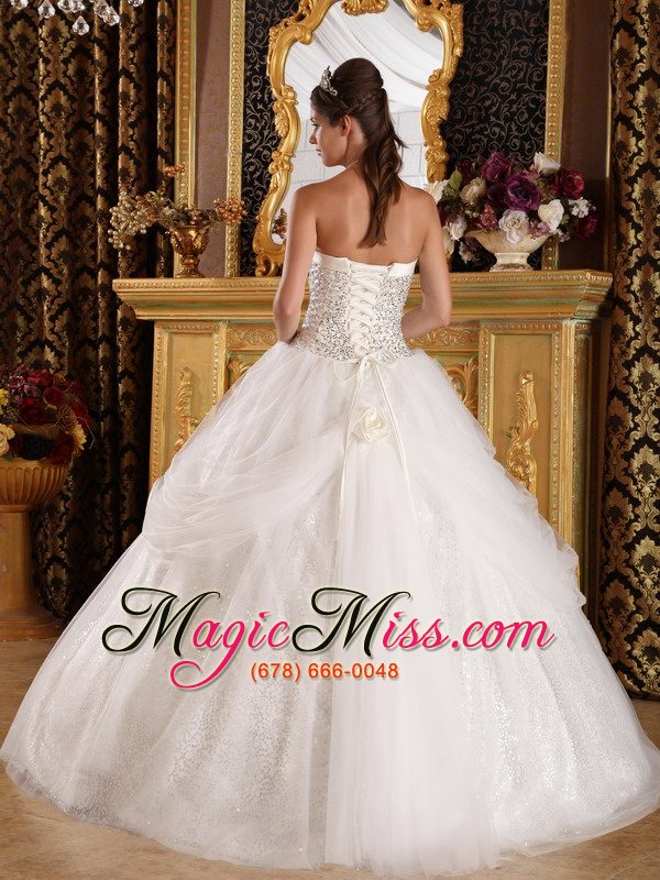 wholesale popular ball gown sweetheart floor-length organza and sequined quinceanera dress