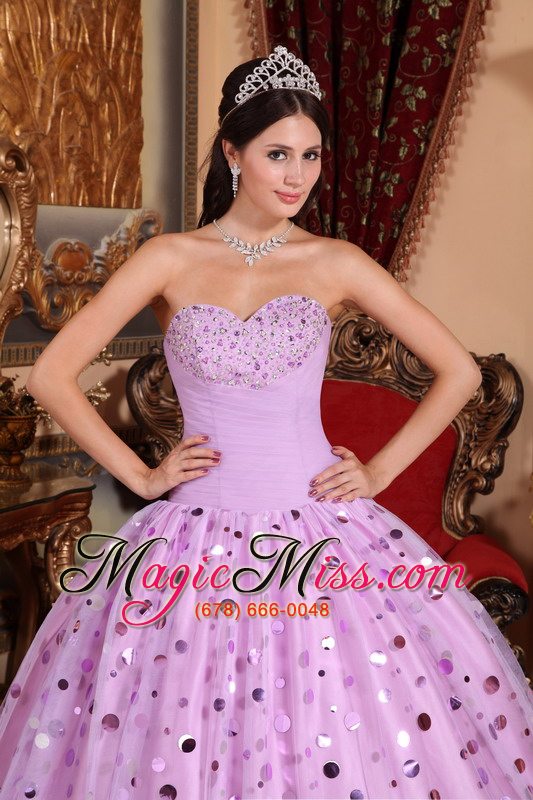 wholesale lavender ball gown sweetheart floor-length tulle sequins quinceanera dress