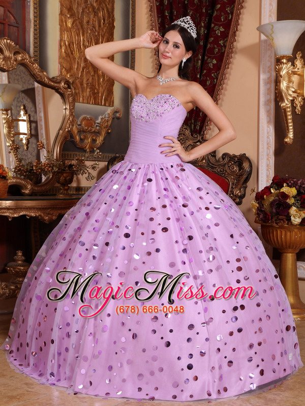 wholesale lavender ball gown sweetheart floor-length tulle sequins quinceanera dress