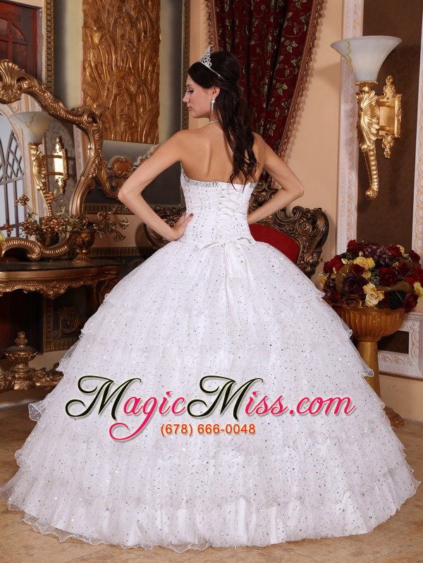 wholesale white ball gown strapless floor-length taffeta and tulle beading quinceanera dress