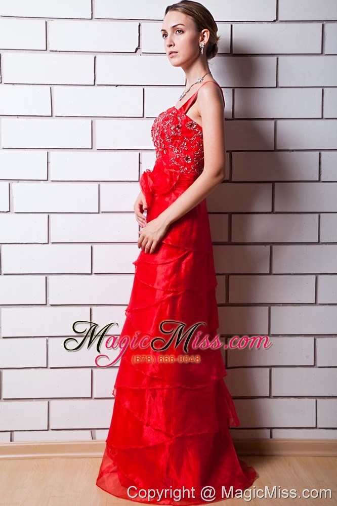 wholesale red column straps floor-length organza beading prom dress