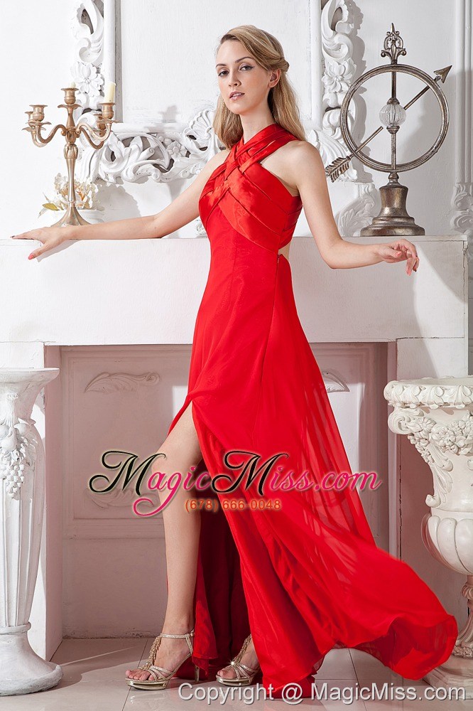wholesale red column cross straps floor-length elastic wove satin prom dress