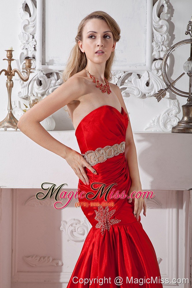 wholesale red mermaid sweetheart floor-length taffeta beading prom dress