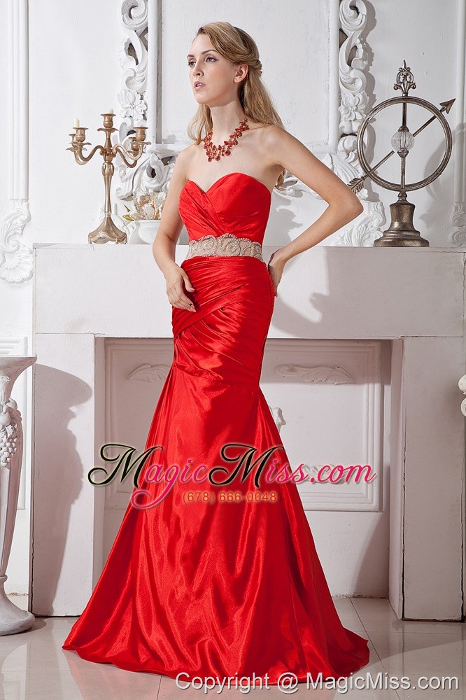 wholesale red mermaid sweetheart floor-length taffeta beading prom dress