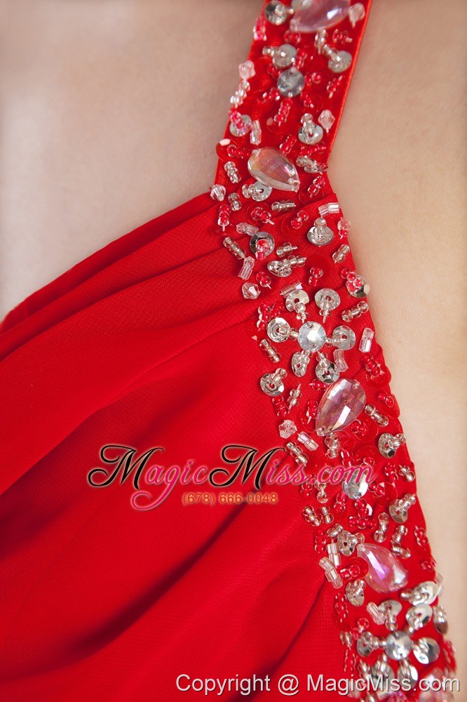 wholesale red mermaid halter floor-length chiffon ruch and beading prom dress