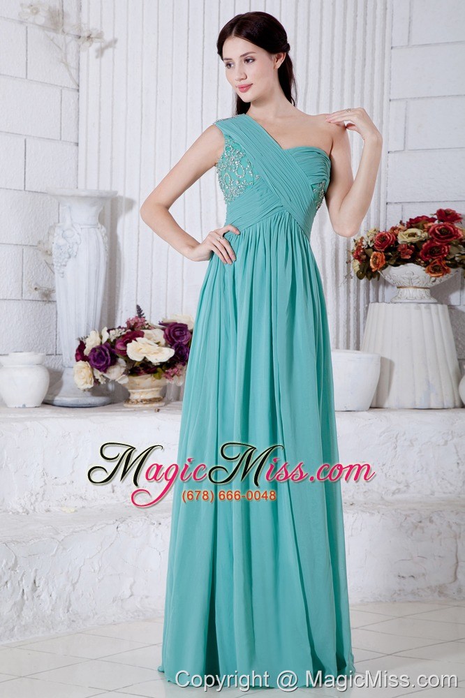 wholesale apple green empire one shoulder floor-length chiffon appliques prom / evening dress