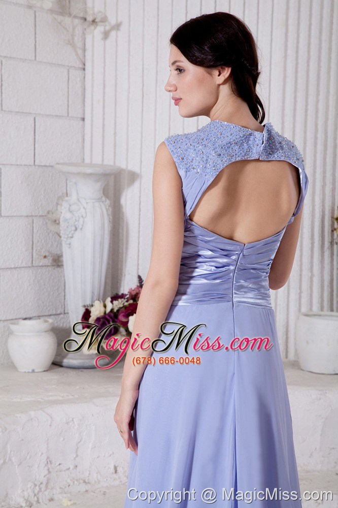 wholesale lilac empire v-neck brush train chiffon beading prom / evening dress