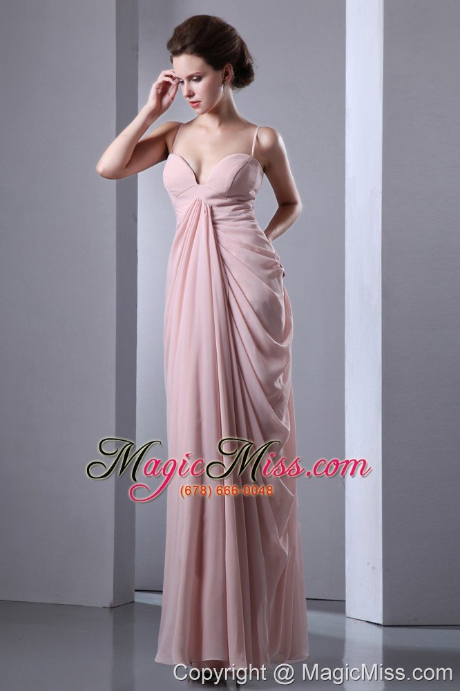 wholesale baby pink column spaghetti straps floor-length chiffon prom dress