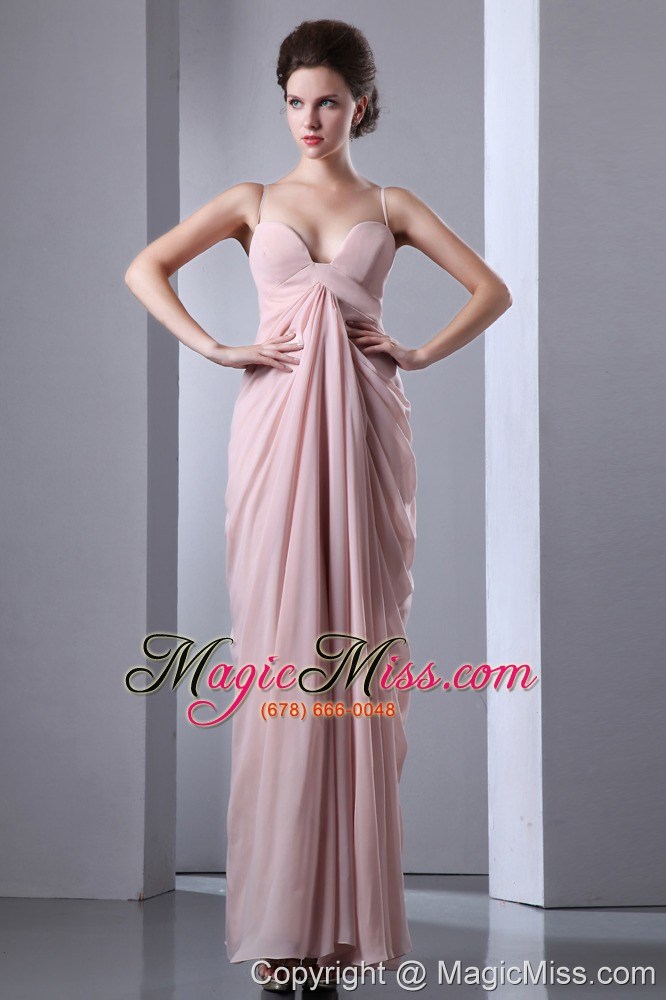 wholesale baby pink column spaghetti straps floor-length chiffon prom dress
