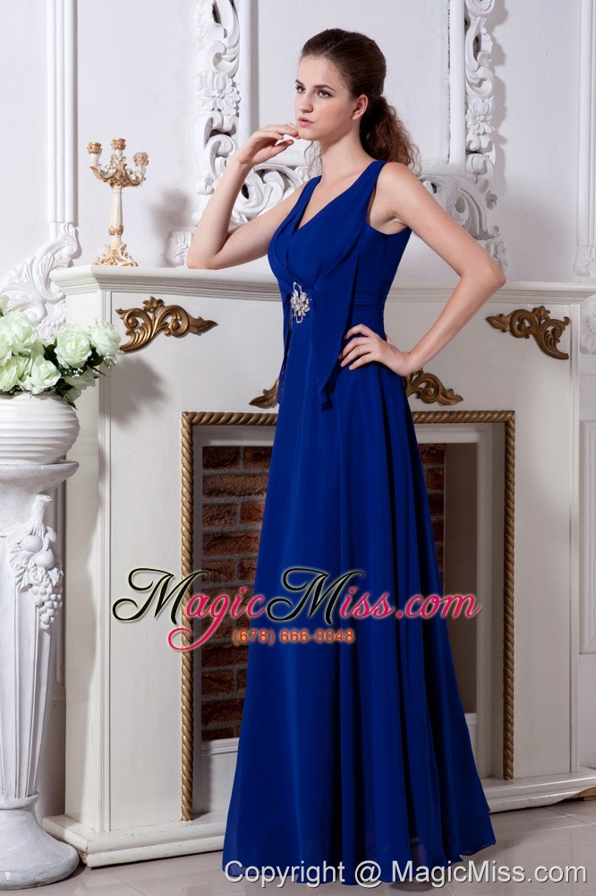 wholesale royal blue empire v-neck floor-length chiffon beading prom dress