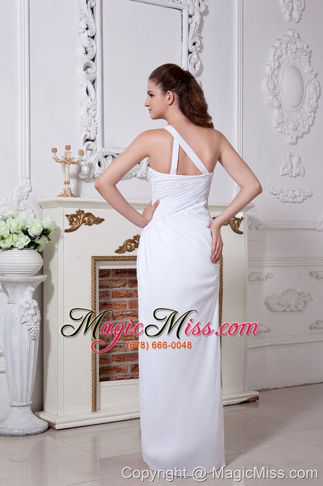 wholesale white column / sheath one shoulder floor-length chiffon ruch prom dress