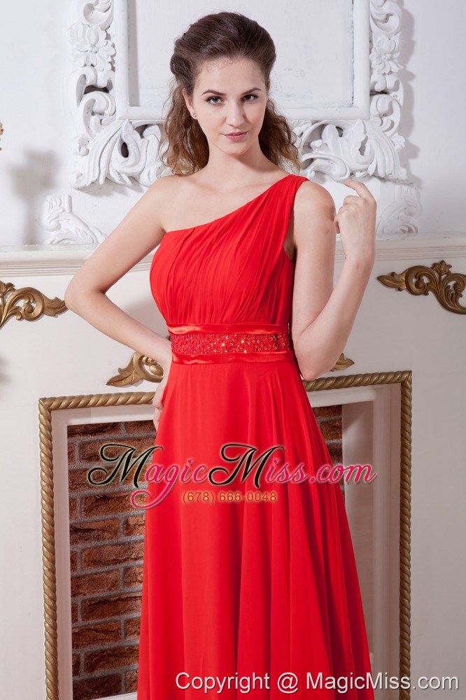 wholesale red one shoulder prom dress empire floor-length chiffon