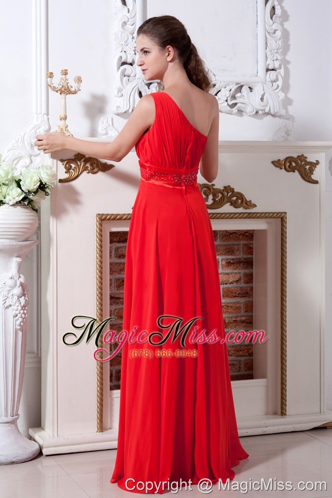 wholesale red one shoulder prom dress empire floor-length chiffon