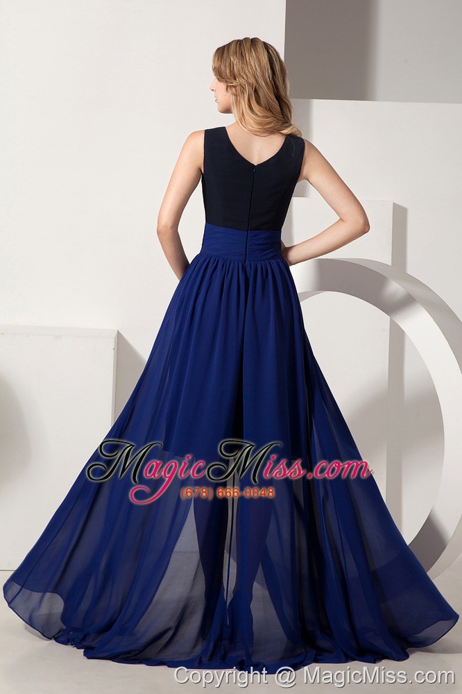 wholesale navy blue empire scoop high-low chiffon prom dress