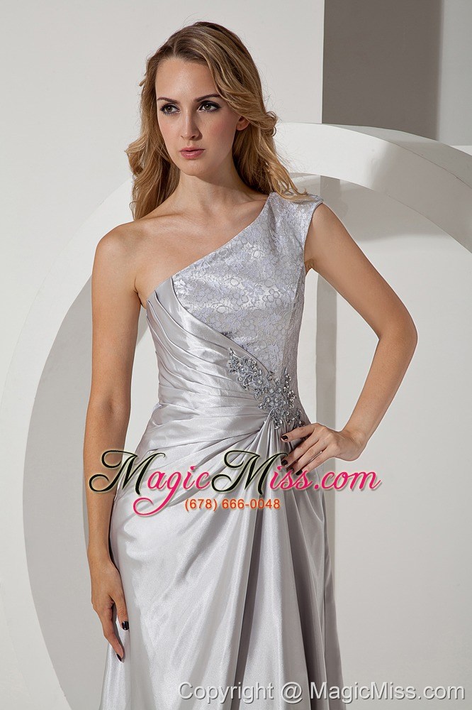 wholesale silver column one shoulder floor-length taffeta beading prom dress