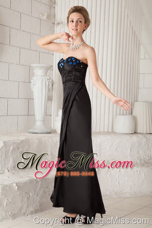 wholesale black column sweetheart ankle-length taffeta appliques prom dress