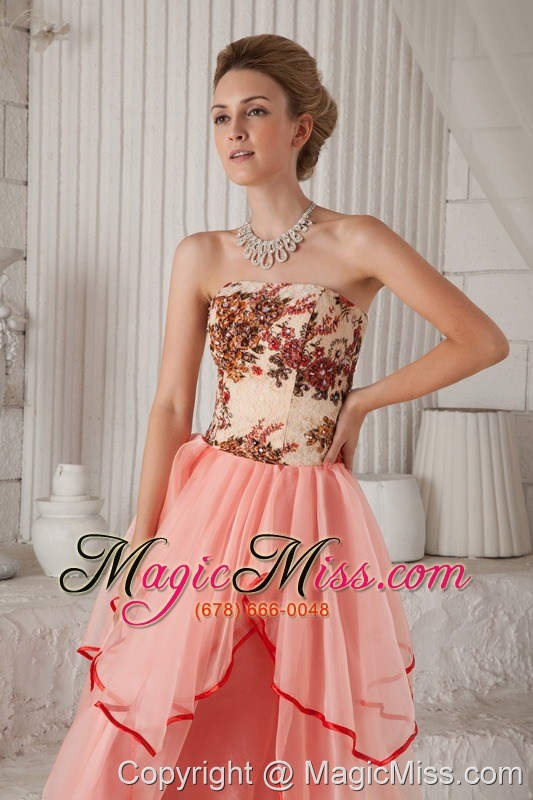 wholesale pink column / sheath strapless floor-length organza appliques prom / evening dress