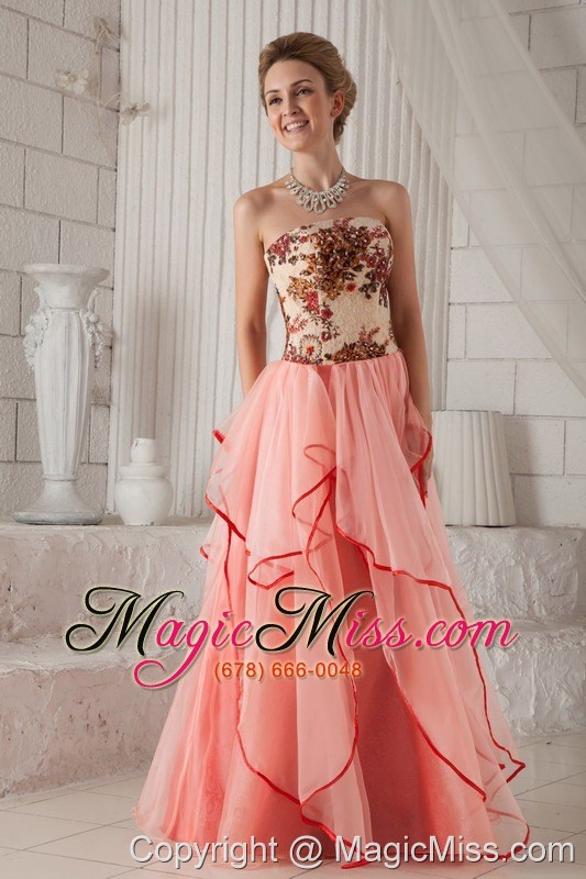 wholesale pink column / sheath strapless floor-length organza appliques prom / evening dress