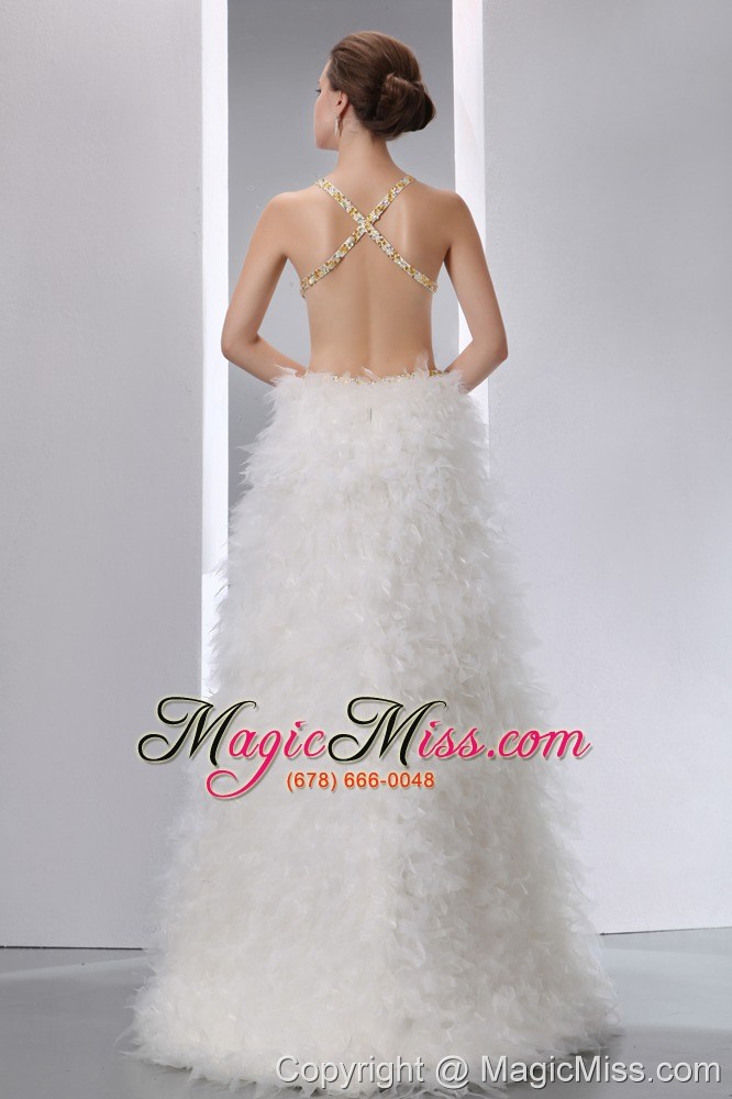 wholesale white a-line spaghetti straps floor-length organza beading prom dress