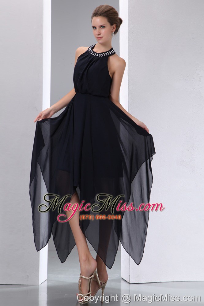 wholesale black empire halter asymmetrical chiffon beading prom dress