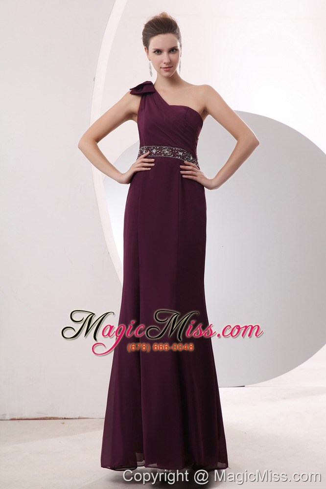 wholesale gorgeous burgundy empire one shoulder beading mother of the bride dress floor-length chiffon