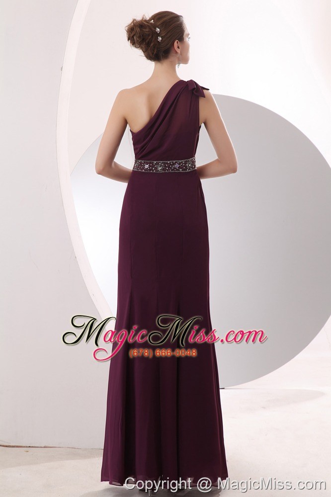 wholesale gorgeous burgundy empire one shoulder beading mother of the bride dress floor-length chiffon