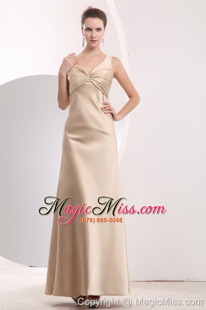 wholesale champagne empire straps floor-length satin ruch prom / evening dress